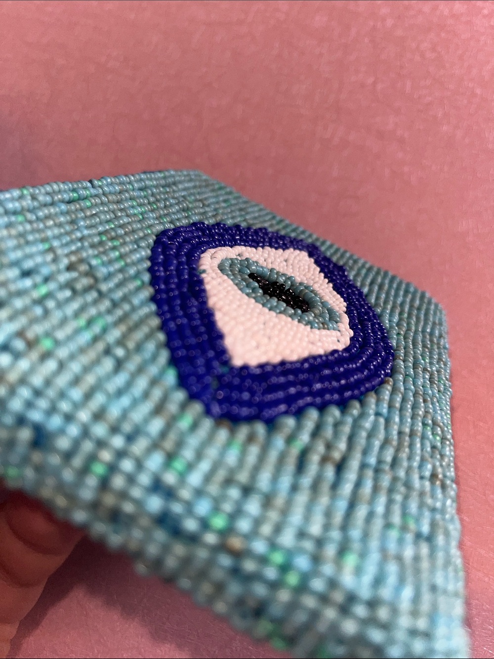 Beaded Evil Eye Wristlet Pouch in Aqua & Blue - Picture 15 of 16